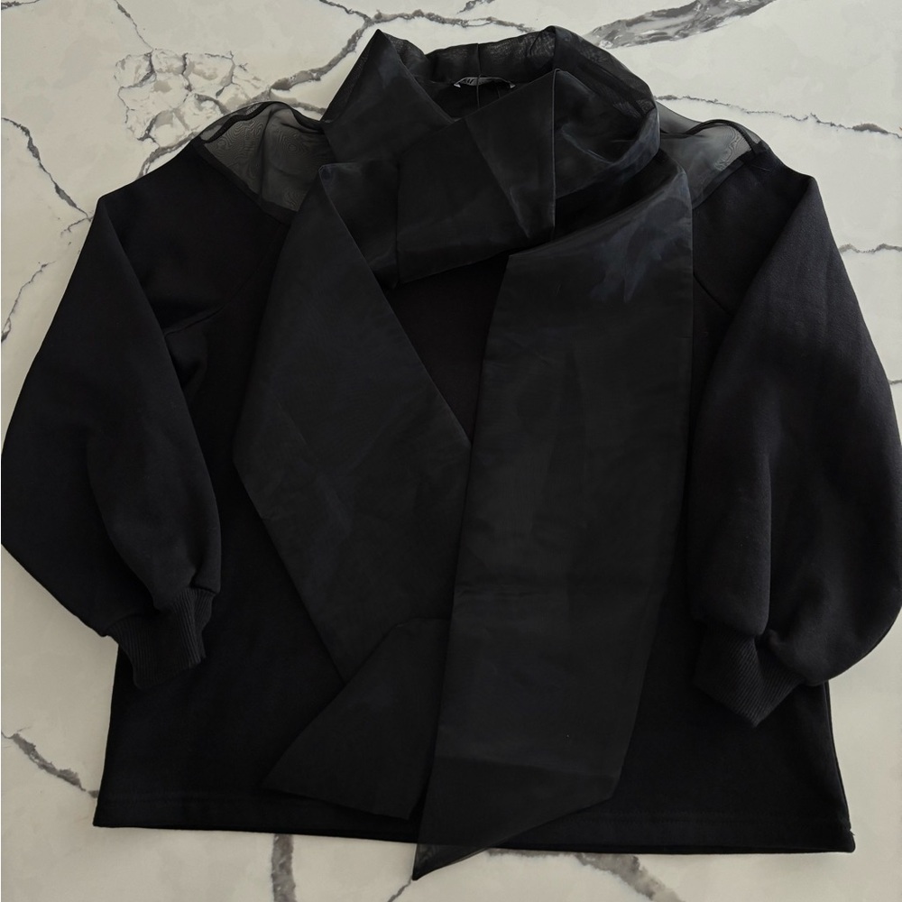Zara Elegant Black Sheer Scarf Top— S